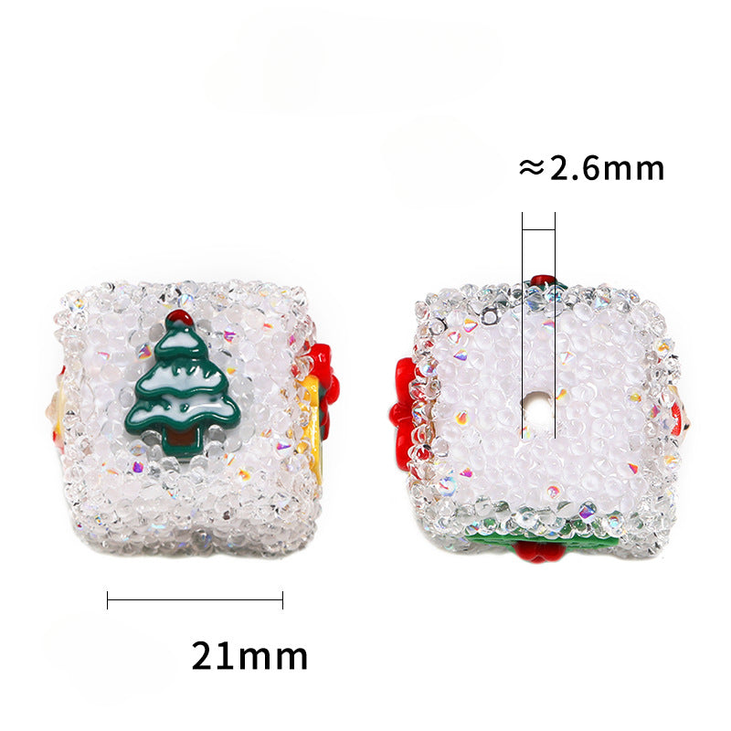 Wholesale 5pcs/pack Christmas DIY Acrylic Rhinestone Sugar Beads Square Beads